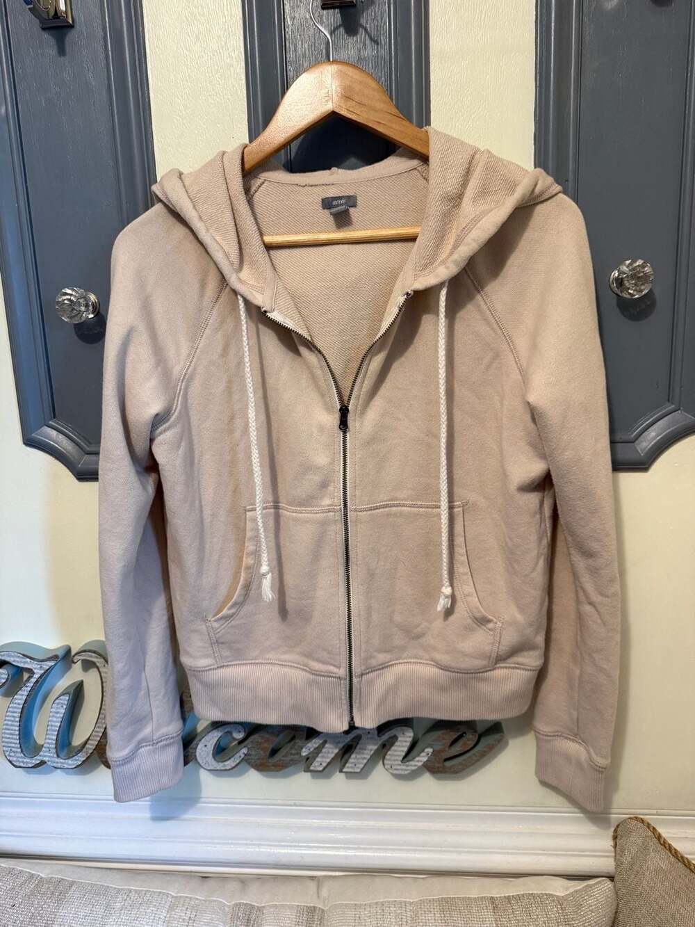 Aerie Women's French Terry Full-Zip Hoodie Sweatshirt Beige Size S